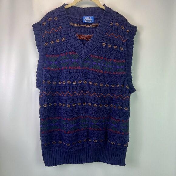 Vintage Lobo By Pendleton Sweater Vest Size XL USA Made Cotton Knit Geometric - Picture 1 of 8